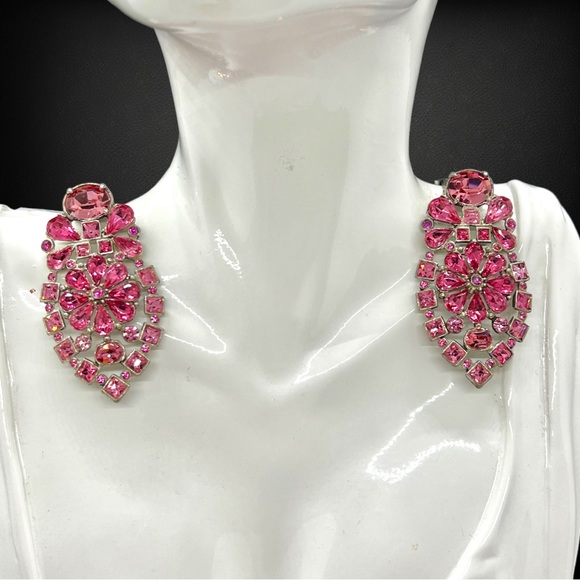 Stunning Vintage Art Deco Pink Paste Stone Floral Motif Dress Clips - Picture 3 of 8